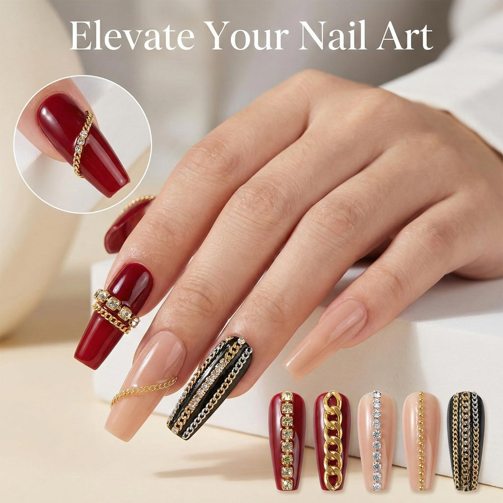 Fibraze charms applied on press-on nail demonstrating wearable 3D effect benefit