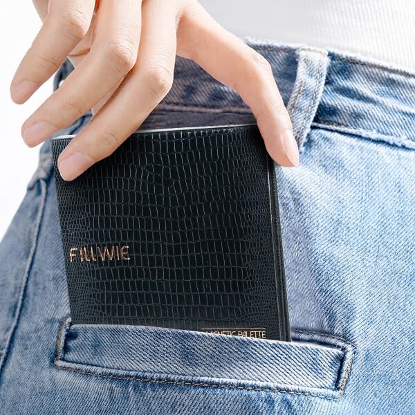 Fillwie palette in a travel bag lifestyle shot highlighting compact portability advantage