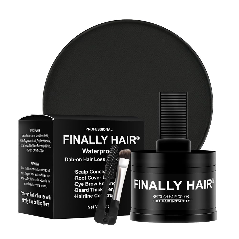 Finally Hair front packaging showing product and black shade benefit