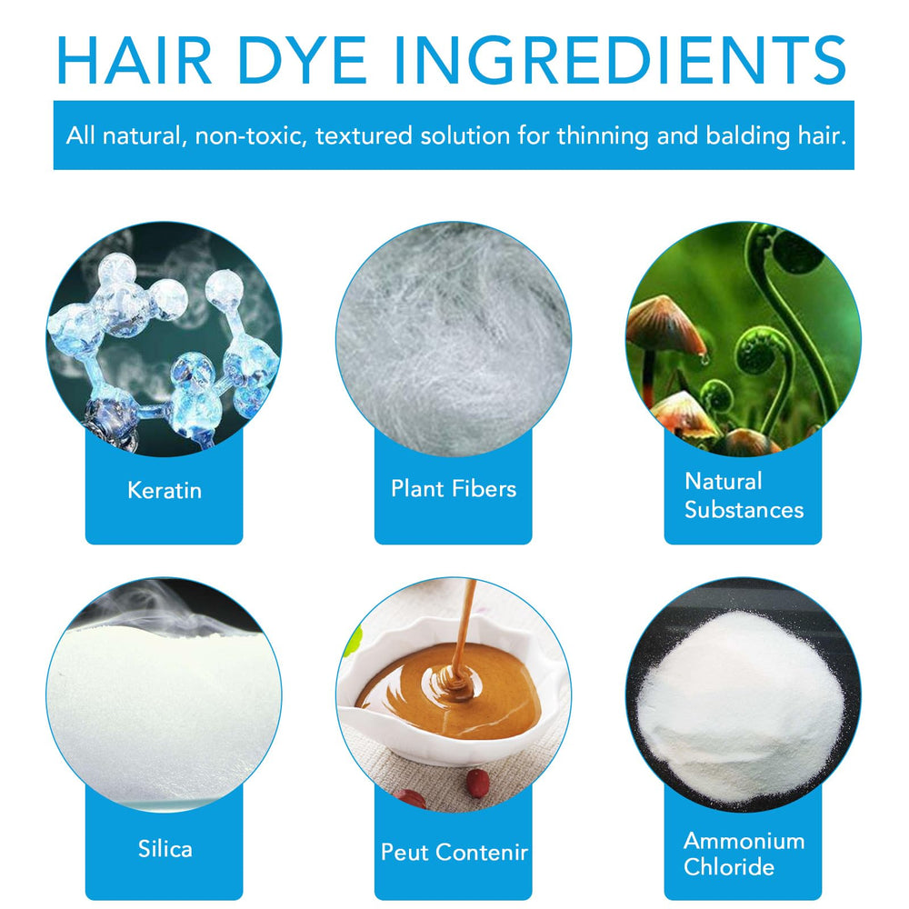 find back hand shaking fibers onto scalp illustrating easy controlled application