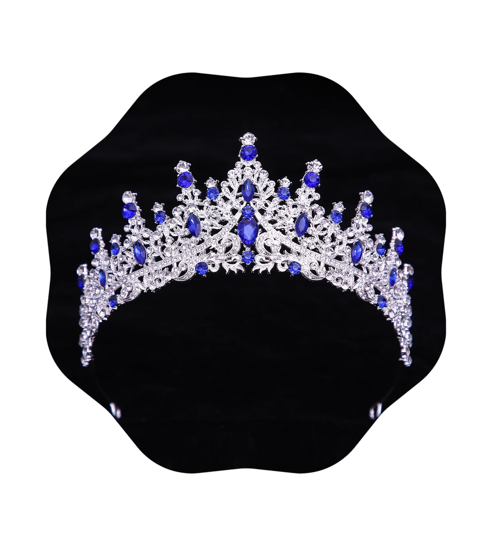 FIRCRE dark blue tiara front view showing elegant crown and regal look