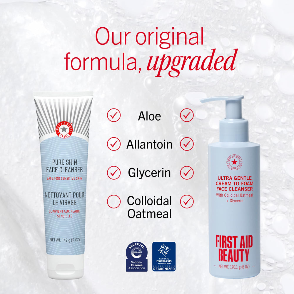 First Aid Beauty cream-to-foam texture transforming with gentle foam benefit