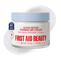 First Aid Beauty front jar view showing clean packaging and firming benefits