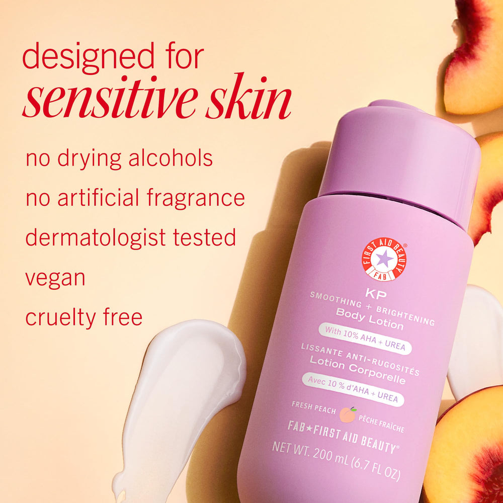First Aid Beauty with peach fruit visual suggesting light fresh scent