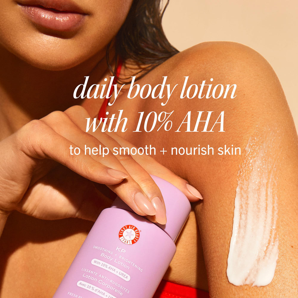 First Aid Beauty pump and cap close-up showing easy dispensing benefit