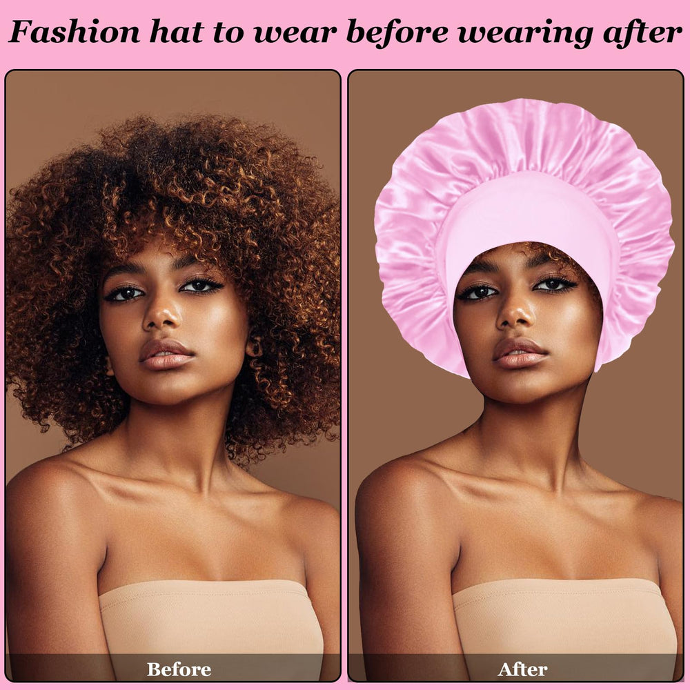 FIRSTPELLA bonnet on curly hair demonstrating protection and style preservation