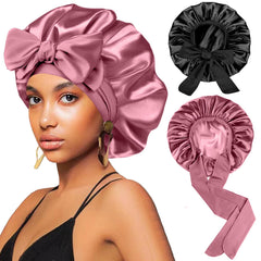 FIRSTPELLA front view of black and rose gold bonnets showing colors and coverage benefit