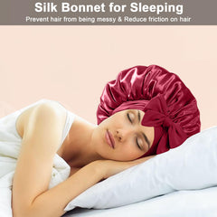 FIRSTPELLA model with braids showing bonnet prevents frizz and unraveling