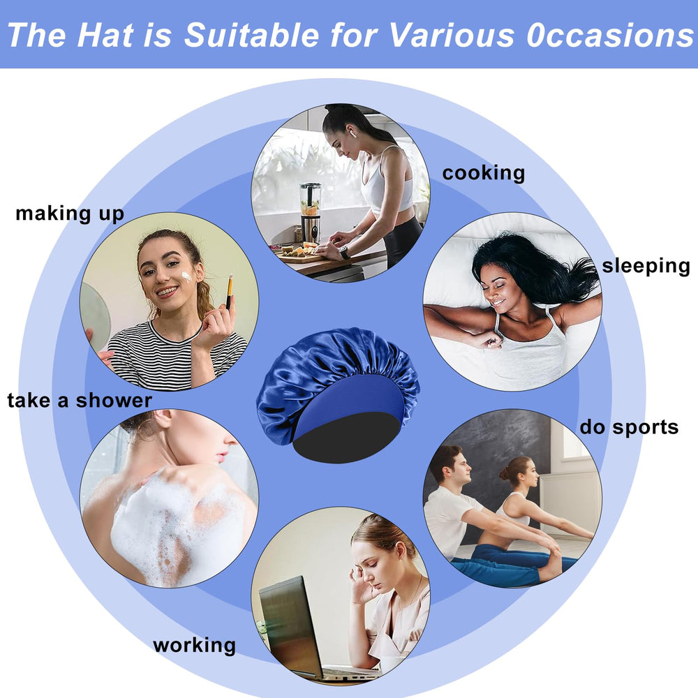 FIRSTPELLA model wearing bonnet to protect curly hair while sleeping