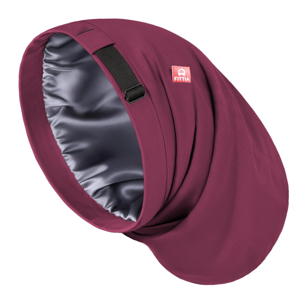 Fittia bonnet front view in claret showing full coverage and secure fit