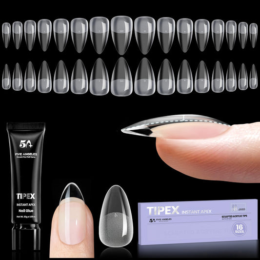 Five Angeles front packaging showing 128-piece Tipex kit and 15g glue for quick setup