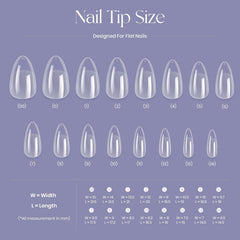 Five Angeles arranged tips by size displaying the 16-size range for precise fitting