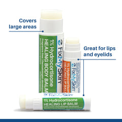 FixMySkin applying stick to lips illustrating fast targeted soothing
