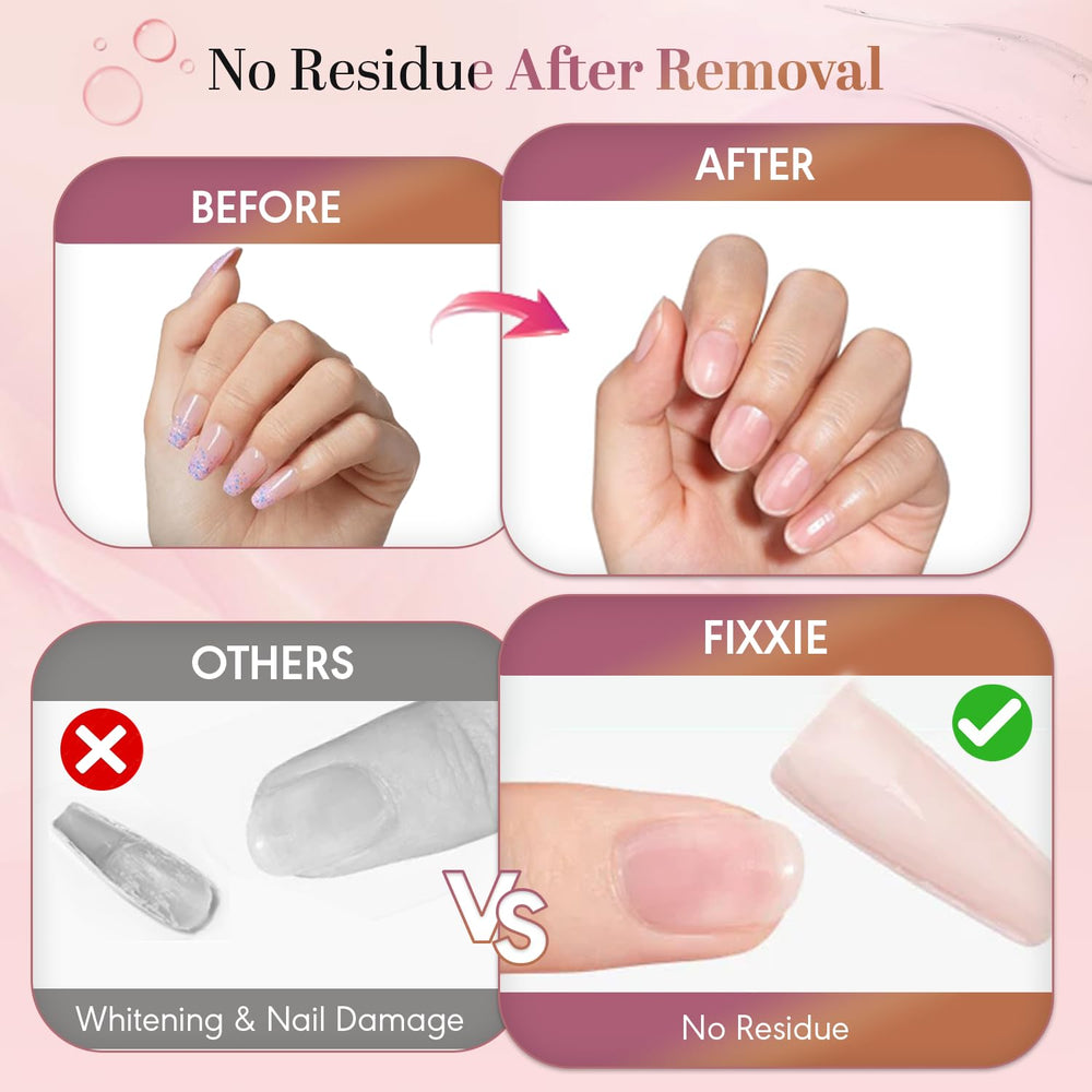 FIXXIE finished nails with clear glossy hold showcasing durable natural look