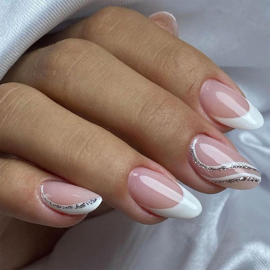 FJSMTOPl front packaging showing 24-piece press-on nail kit for fast manicures