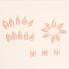 FJSMTOPl nails worn on hand model demonstrating instant polished manicure