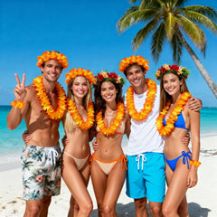 Flagogoo leis used as table centerpiece adding tropical flair to decor