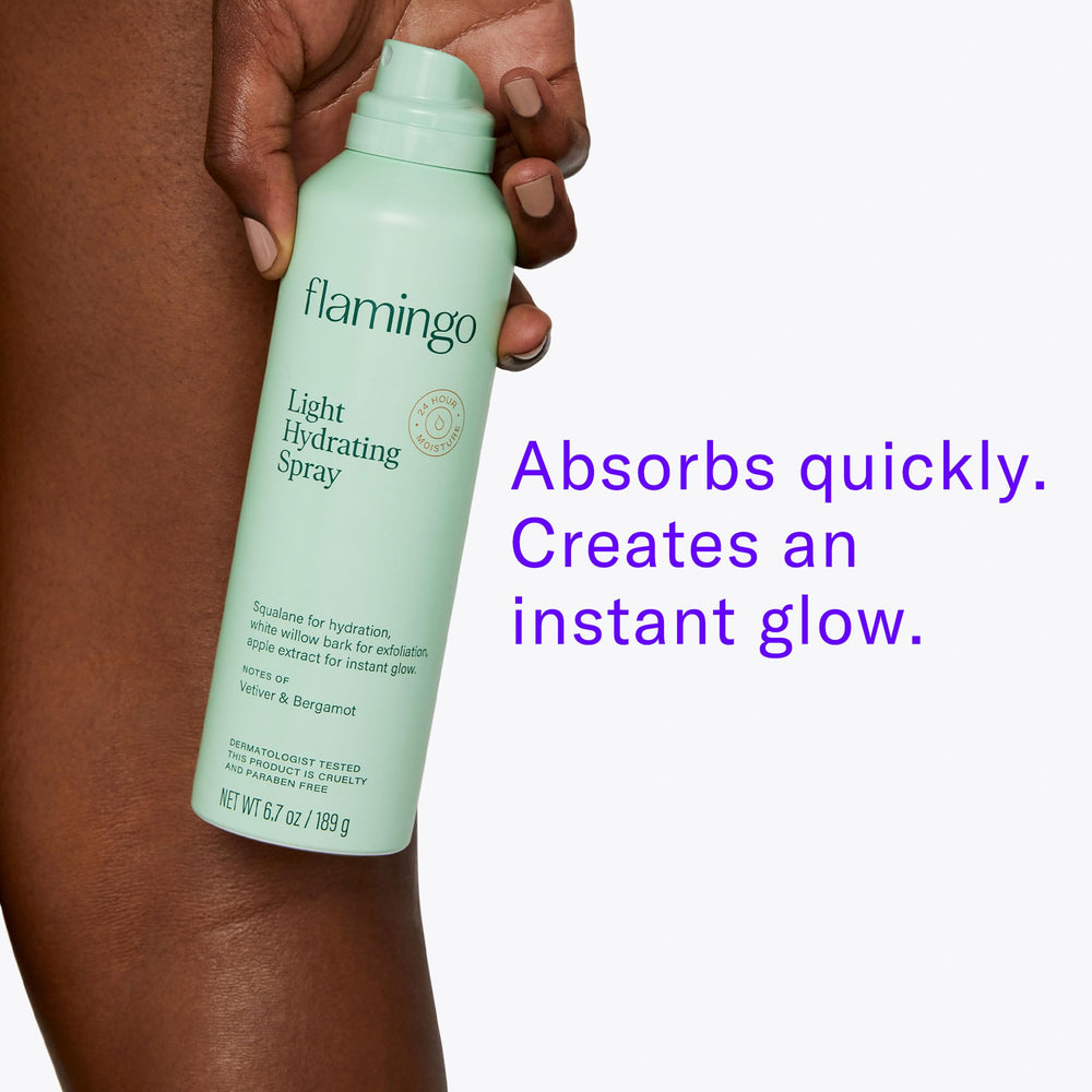 Flamingo spray in use on leg for even coverage and convenience
