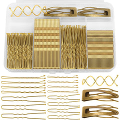 FLAREANN front view of 203-piece gold pin set showing contents and case for organized travel