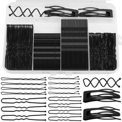 FLAREANN front view of clear boxed 203-piece black pin kit showing organized compartments and contents