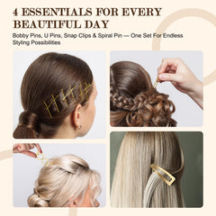 FLAREANN snap clips and mixed bobby pins arranged to show quick sectioning benefit