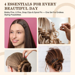 FLAREANN black snap clips beside styled updo showing quick hold for finishing looks