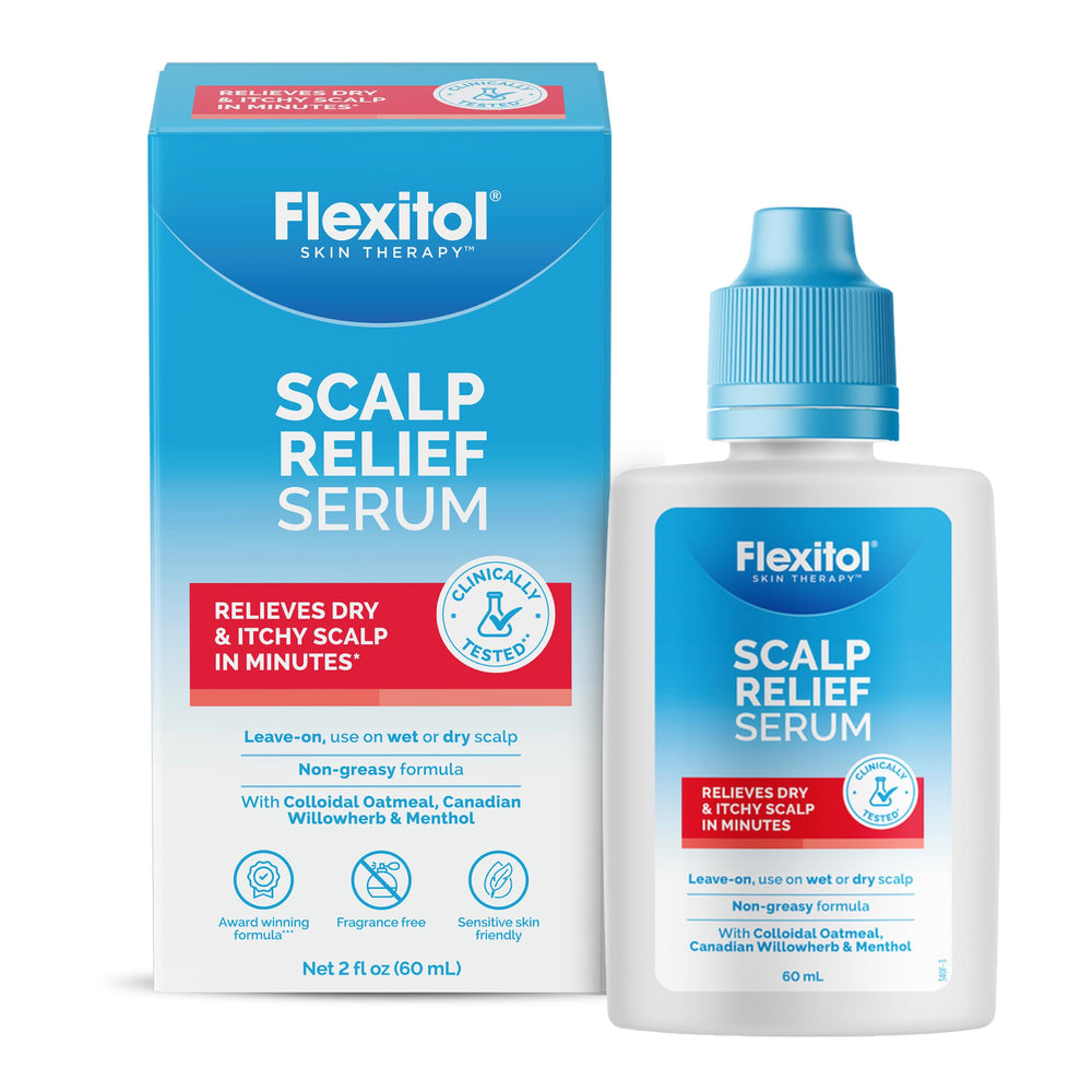 Flexitol front packaging showing bottle and label, highlights calming benefit