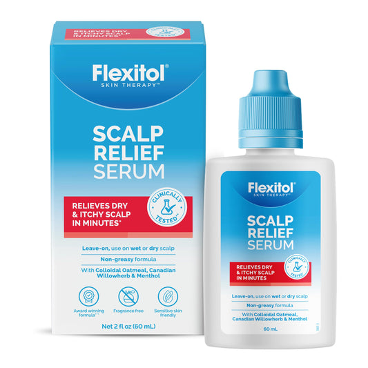Flexitol front packaging showing bottle and label, highlights calming benefit