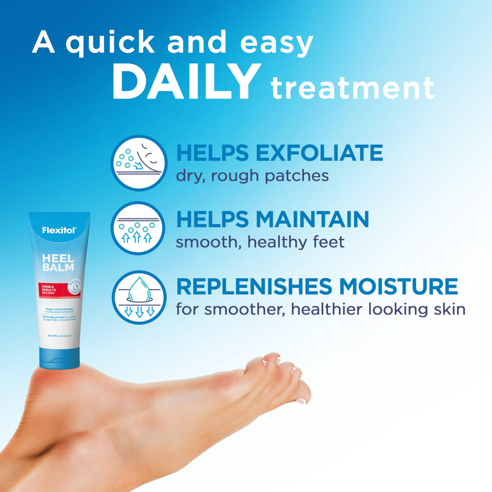 Applying Flexitol heel balm on a cracked heel to show targeted repair