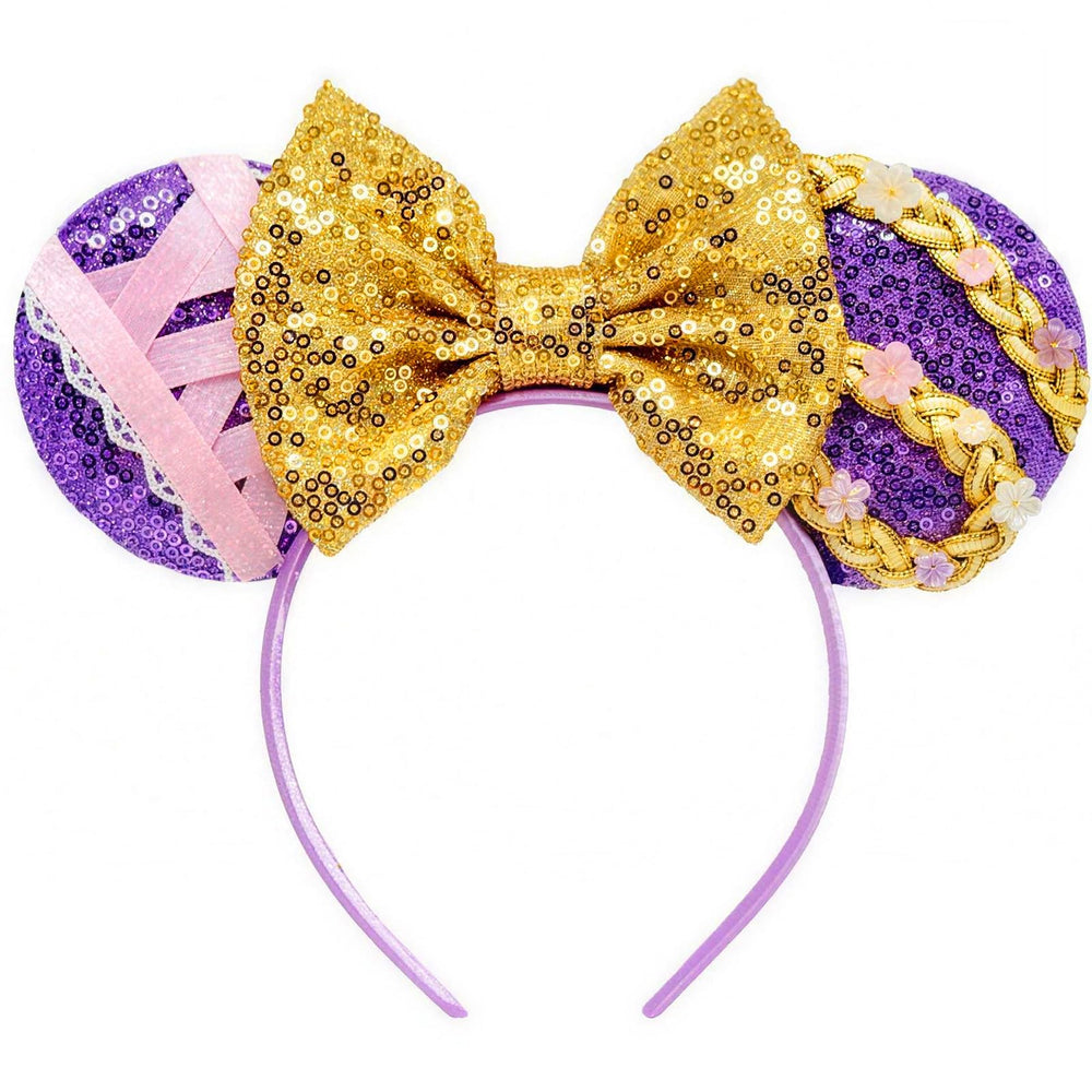 FlowCrest purple headband front view showing sparkle and shape benefit: eye-catching photos