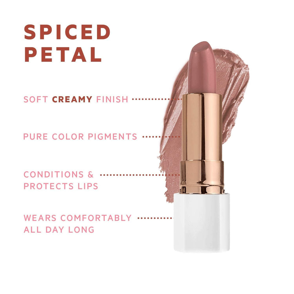 FLOWER BEAUTY creamy lipstick texture swipe demonstrating rich pigment and smooth glide