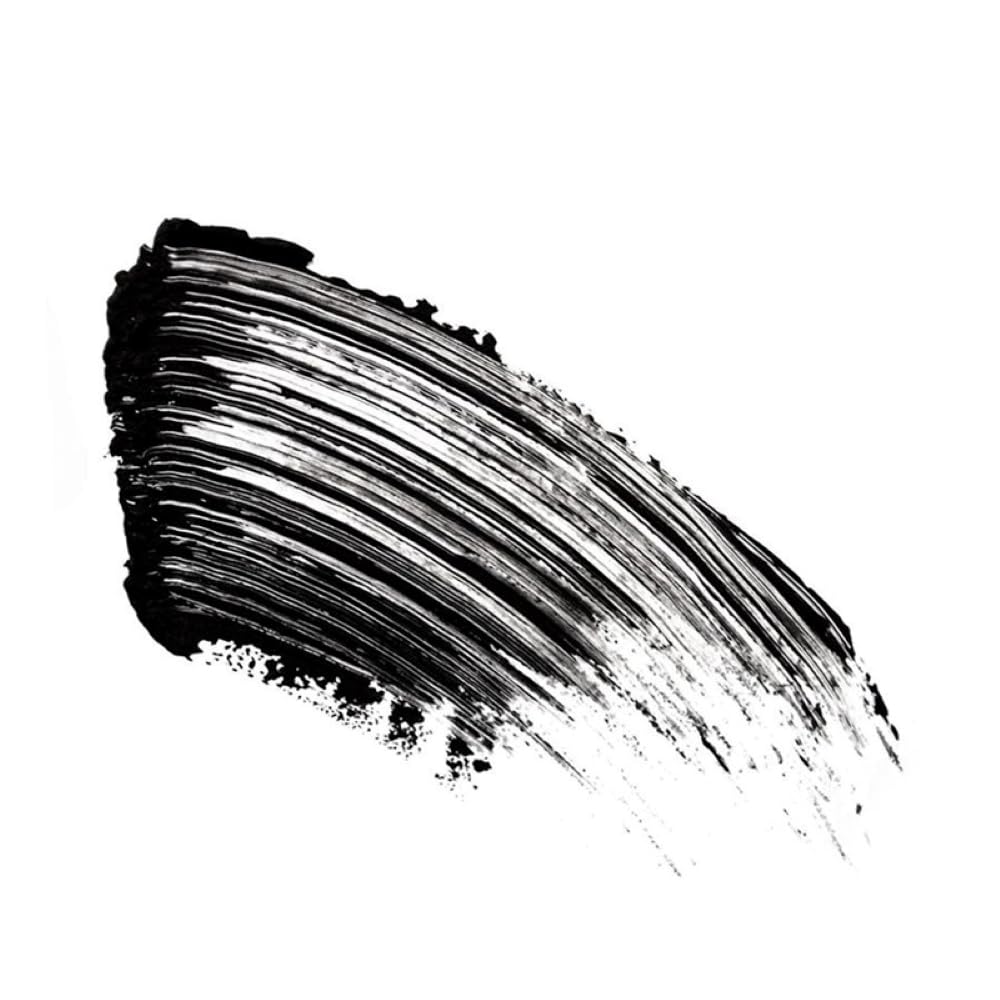 FLOWER Warrior Princess mascara swatch on white showing rich black pigment and smooth texture