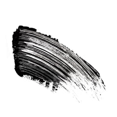 FLOWER Warrior Princess mascara swatch on white showing rich black pigment and smooth texture