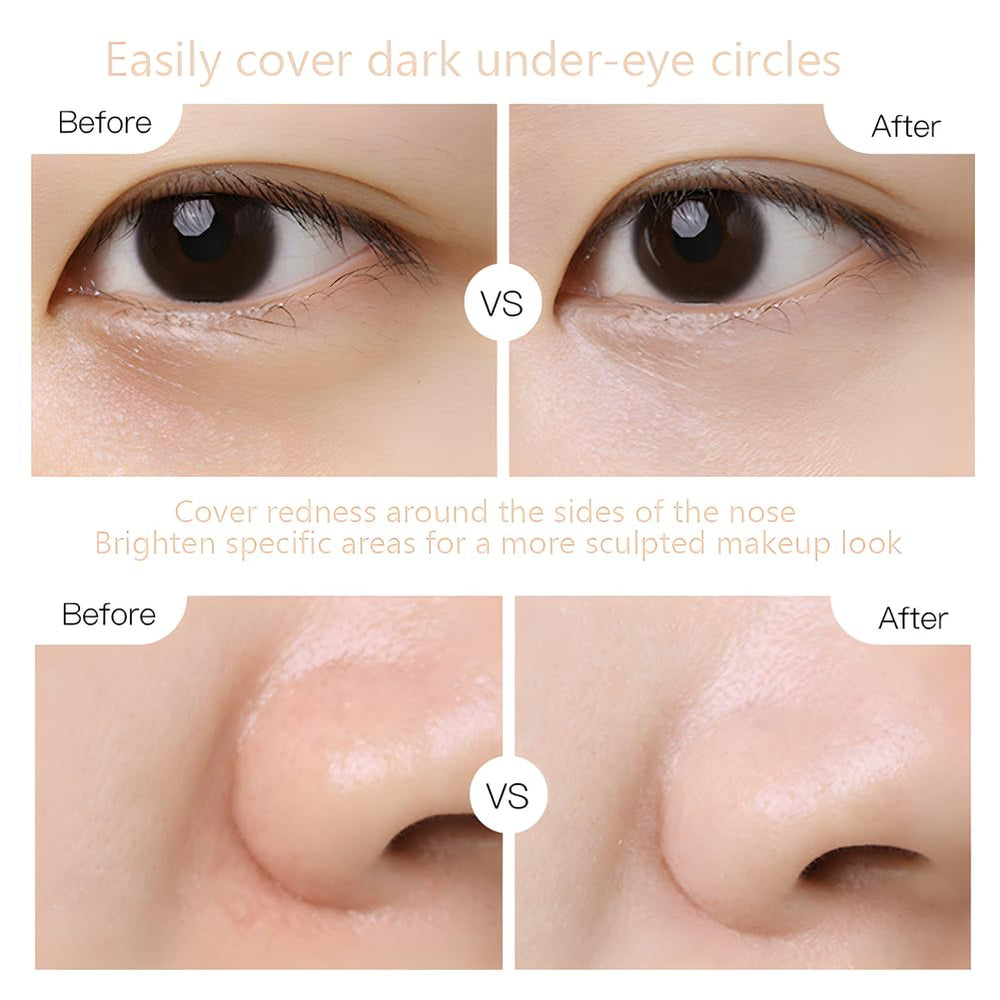 FLYEEO applying concealer under eye to brighten and conceal dark circles