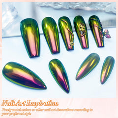 FNNZ Greeny Rose angle shift detail revealing green to rose reflections for dramatic nails