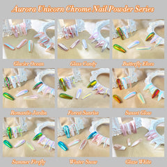 FNNZ powder used in salon nail service producing mirror-like aurora finish