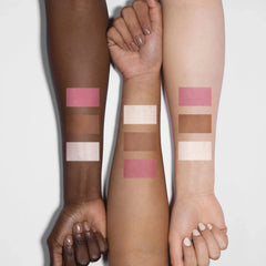 FOCALLURE applied on model cheek illustrating natural contour, color, and glow