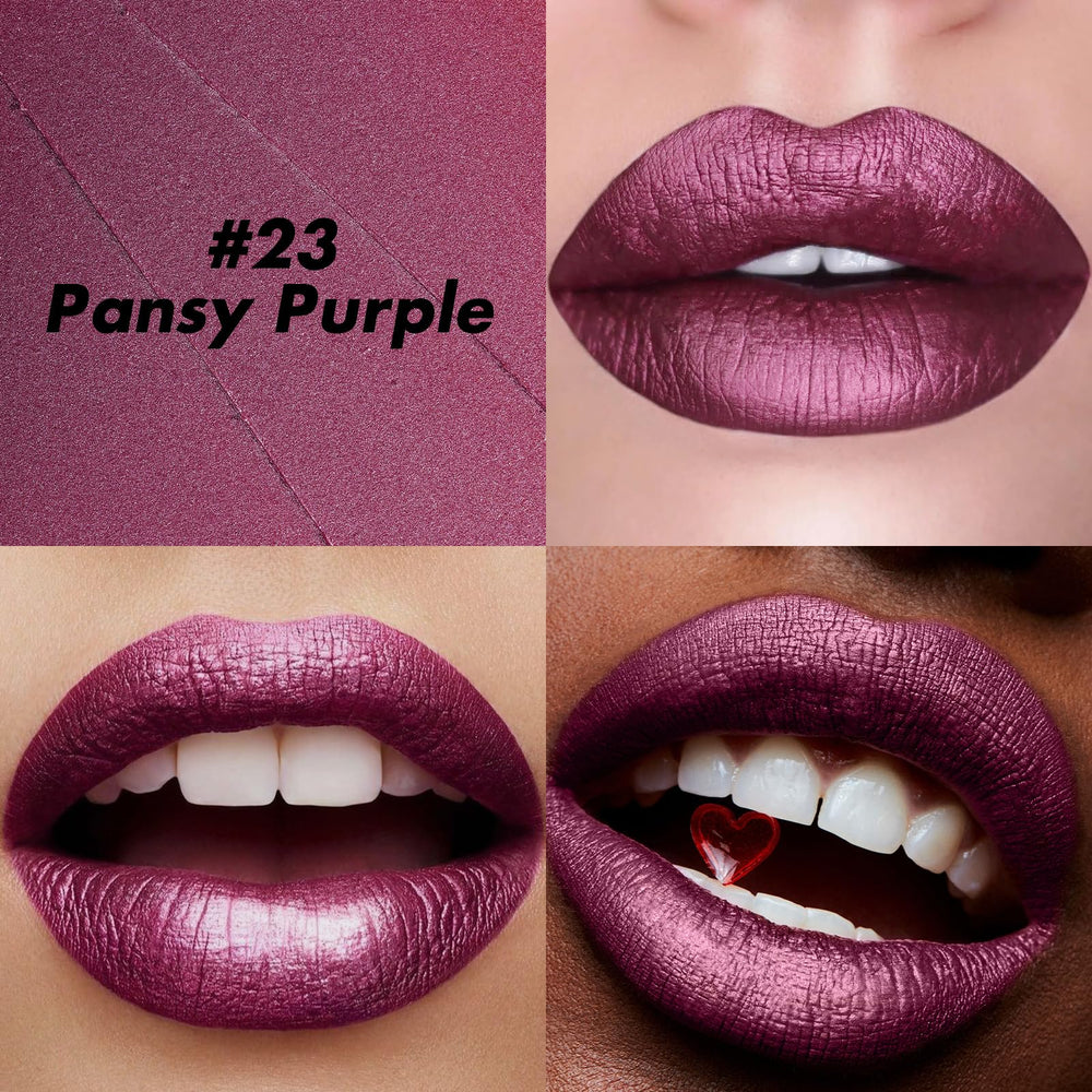 FOCALLURE applied on lips in a lifestyle shot showing flattering purple tone and comfort