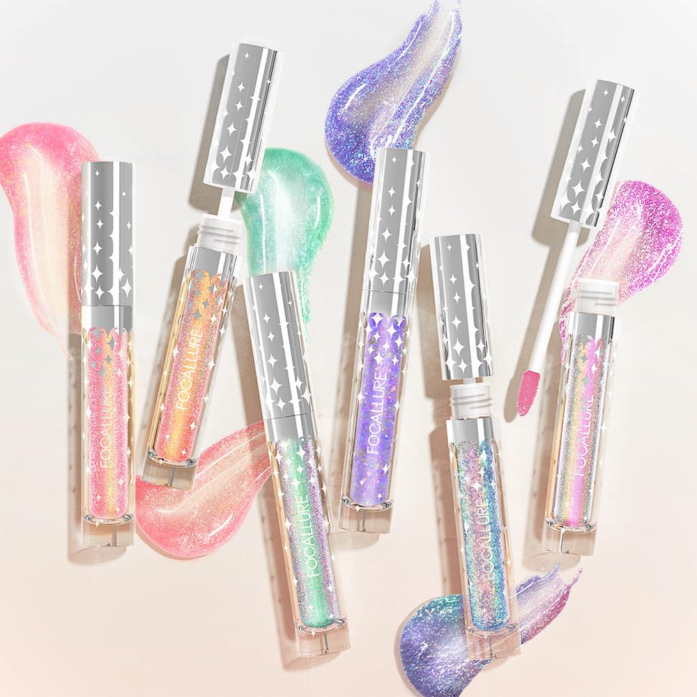 FOCALLURE glitter liquid lipstick worn on lips demonstrating luminous finish