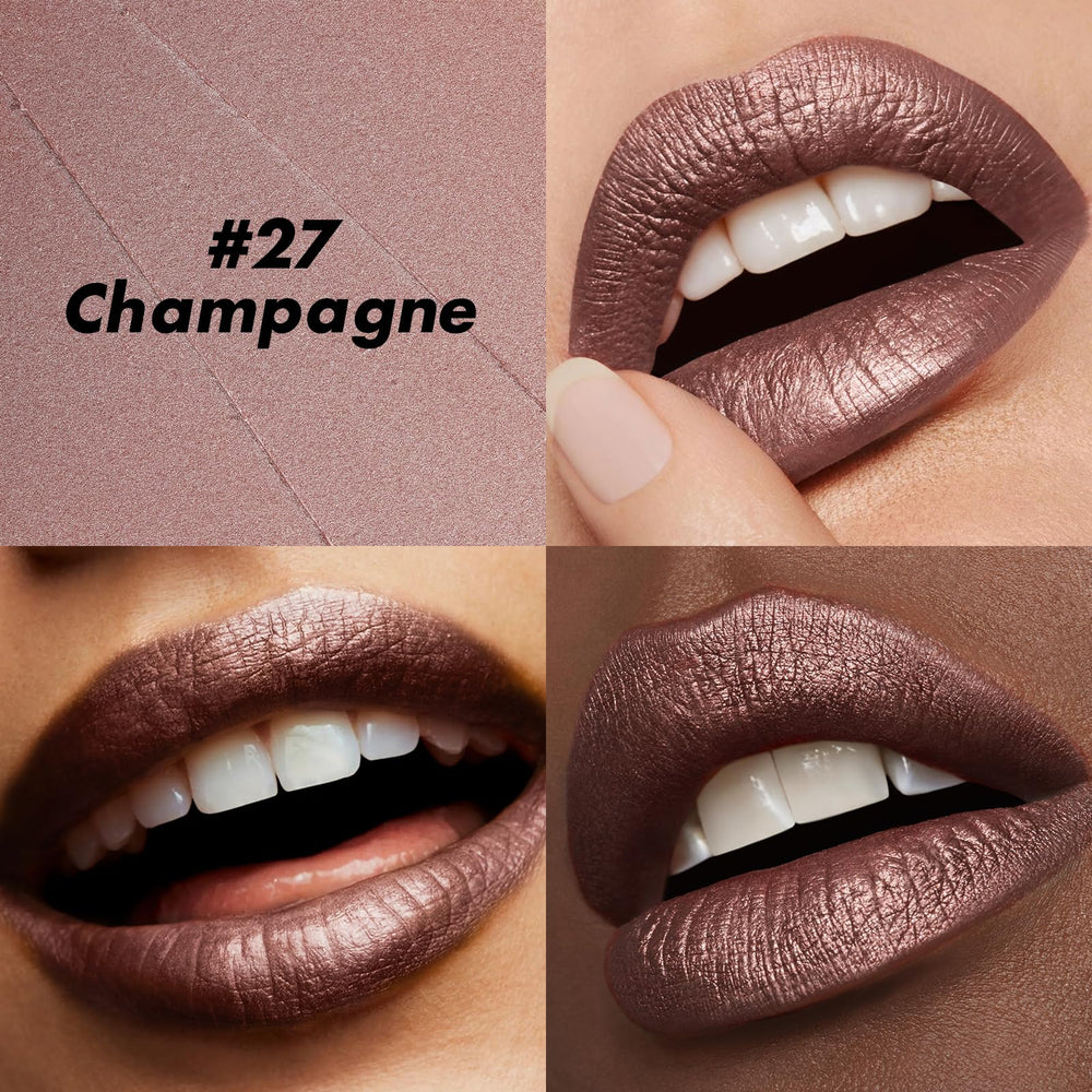 FOCALLURE swatch of Champagne shade on skin showing true color payoff and metallic sheen