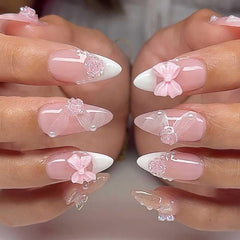 Foccna front package showing 24-piece pink almond press-on nails and accessories for instant style