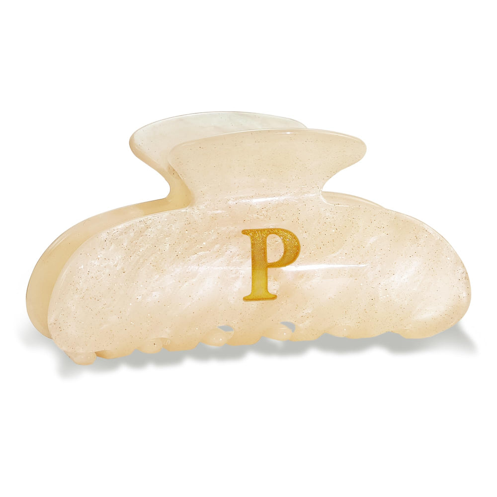 Fohufo A-letter clip front view showing polished acrylic and glitter finish for stylish hold