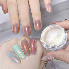 Fokostar applied on nail tip showing aurora shift and salon shine