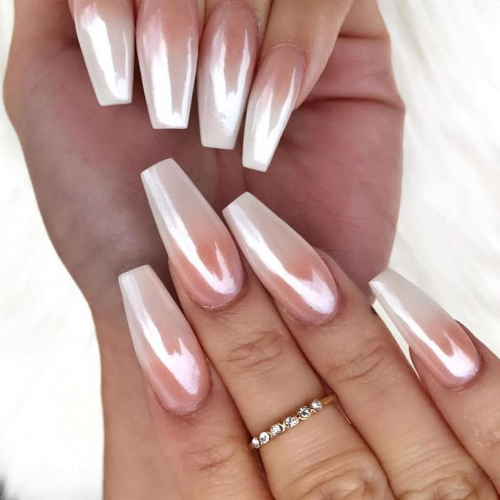 Fokostar lifestyle image: bridal manicure using moonlight chrome for elegance