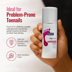 FOOTLOGIX bottle on bathroom shelf illustrating routine-ready, convenient benefit