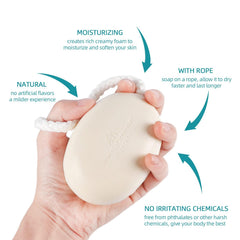 foreverLily soap hanging in shower demonstrating slip-free, space-saving benefit