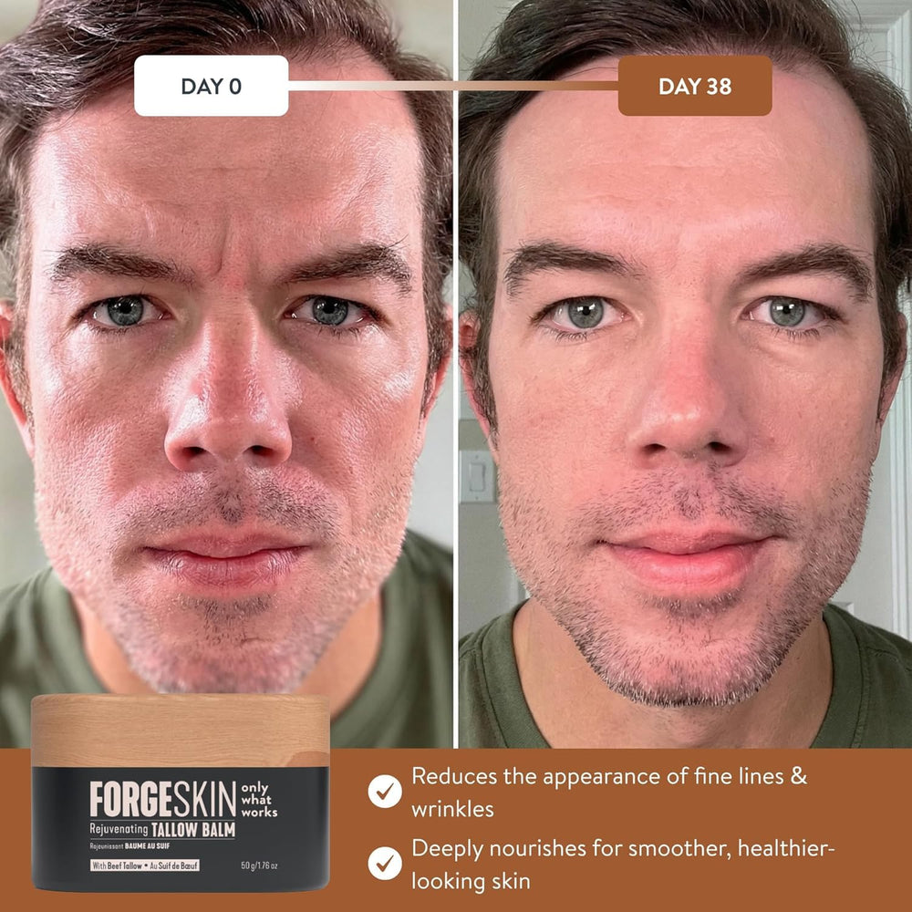 Forge Skin tin next to a coin for size comparison and travel-friendly benefit