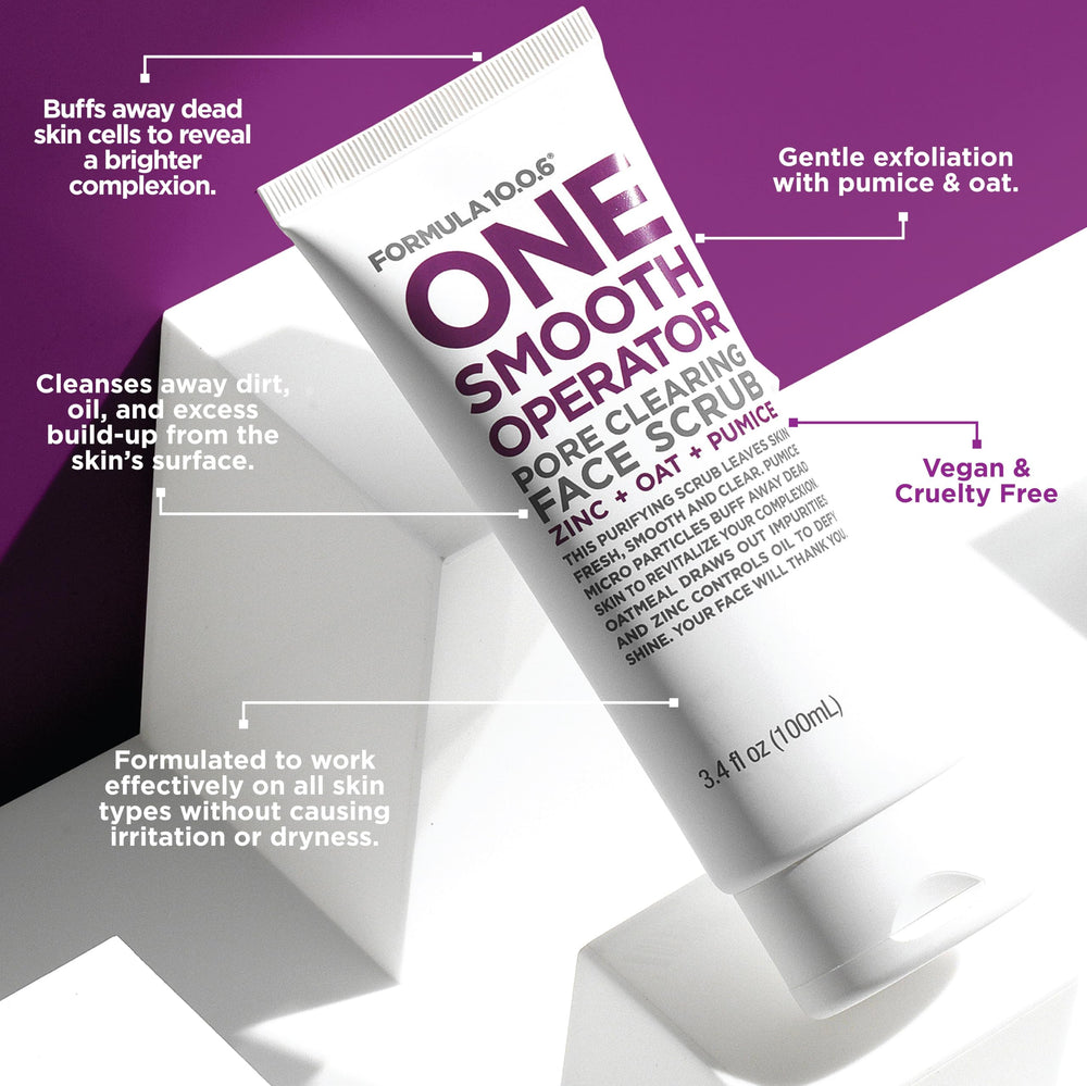 FORMULA 10.0.6 close-up of pumice grains highlighting exfoliating power for smoother skin
