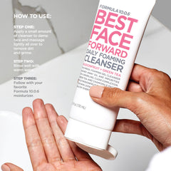 FORMULA 10.0.6 creamy foam on hand showing gentle texture and effective cleanse