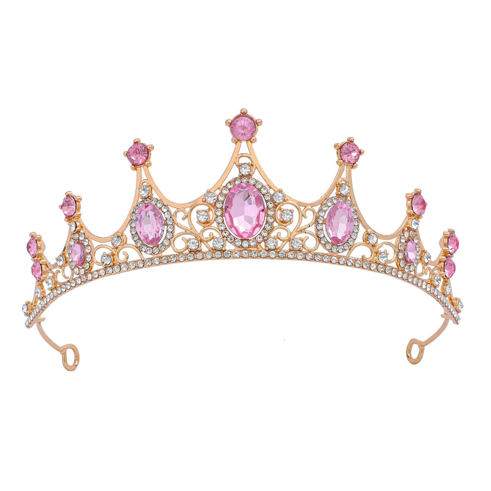 FORSEVEN gold tiara front view showing regal shape and balanced height